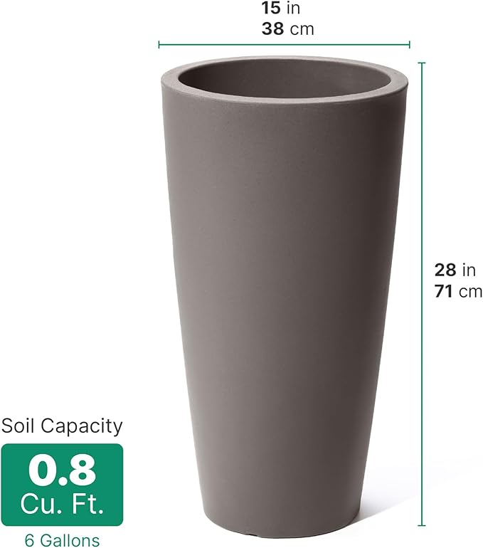 Step2 Tremont Tall Round Tapered Planter, 28" Tall 2-Pack, Indoor/Outdoor Plants, Efficient Drainage, Durable Resin, Dark Cedar