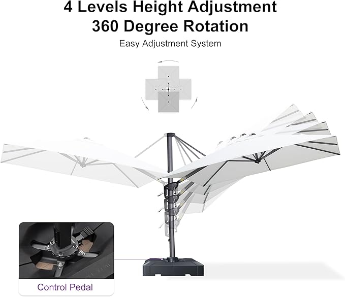 PURPLE LEAF 8' X 8' Patio Umbrella for Pool 7' High Offset Outdoor Cantilever Umbrella Swimming Pool Umbrella with 360°Rotation for Poolside White