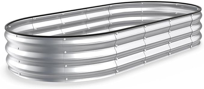 Kesfitt Raised Garden Bed, 6x3x1 FT Galvanized Steel Metal Raised Garden Bed, Oval Open-Bottom Design, 12-Inch Deep for Outdoor Vegetable & Herb Gardening, Silver