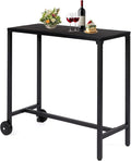 Outvita Outdoor Bar Table, 37" Height Wheeled Patio Pub Table with Waterproof Frame and Adjustable Foot for Hot Tub, Patio, Backyard, Balcony, Hallway, Bistro Rectangle, Black