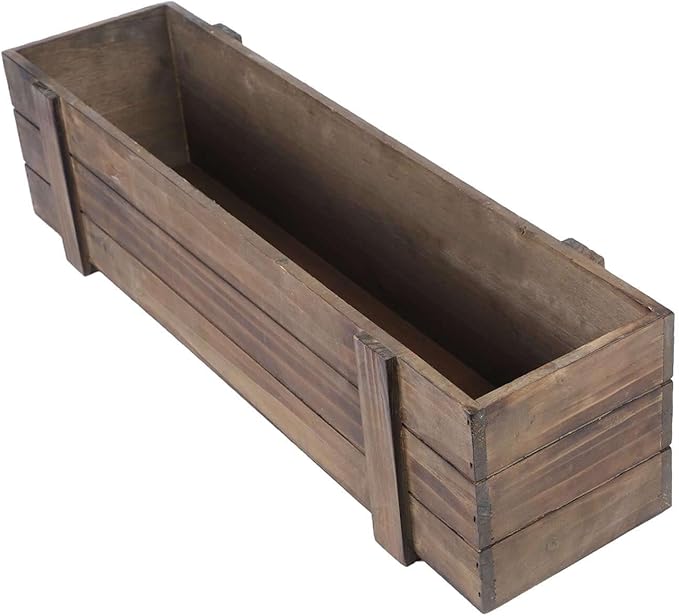 Efavormart 24"x6" Smoked Brown Rectangle Wood Planter Box with Plastic Liner, DIY Rustic Wooden Window Box for Wedding Table Centerpieces and Farmhouse Party Decor