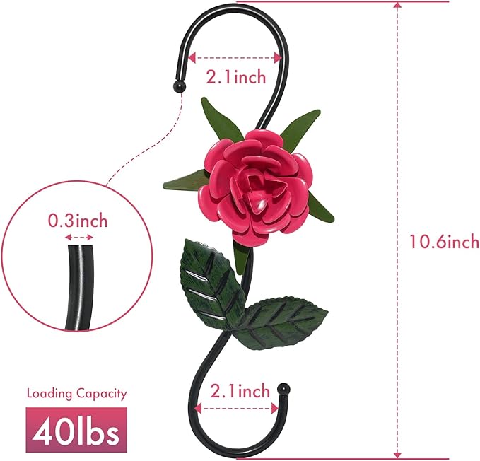 S Hooks for Hanging Plants, Set of 3 Black Metal Plant Hangers, Beautiful and Vivid Plant Hook for Garden Planters, Flower Baskets, Pots, Bird Feeders Outdoor Indoor