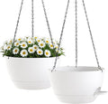 2 Pack 10 Inch Self Watering Hanging Planters for Indoor Plants, Large White Plastic Hanging Pots with Chains for Outdoor Patio Garden Home Decor (White)