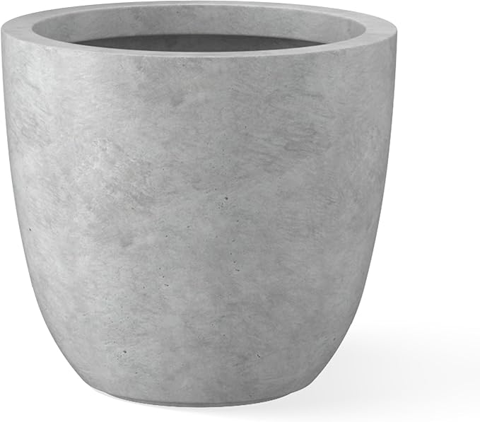Kante 10 Inch Dia Round Concrete Planter, Indoor Outdoor Large Plant Pot with Drainage Hole and Rubber Plug for Home Patio Garden, Natural Concrete