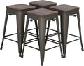 FDW Metal Bar Stools Set of 4 Counter Height Bar Stools 24 Inches Industrial Bar Chairs Patio Stool Stackable Backless Stool Indoor Outdoor Metal Kitchen Stools Bar Chairs (Bronze with Wood, 24")