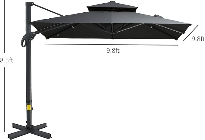 Outsunny 10ft Offset Patio Umbrella, Hanging Cantilever Umbrella, Square Shape, Aluminum Cross Base, Tilt, 360-Degree Rotation