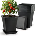 BTPLASTIK 9 Inch Square Planters for Indoor Plants, 8 Pack Large Plastic Plant Pot with Drainage & Saucer, 3 Gallon Modern Decorative Thick Outdoor Garden Container for Potted Plants