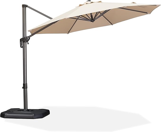 PURPLE LEAF 11 Feet Patio Umbrella with Base Outdoor Cantilever Round Umbrella Aluminum Offset Umbrella with 360-degree Rotation for Garden Deck Pool Patio, Beige