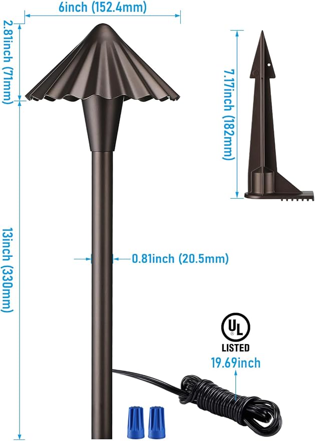 LEONLITE 3CCT Low Voltage Pathway Lights, LED Landscape Path Lights, 3000K/4000K/5000K, Ruffles Head, 12-24V AC/DC, IP65 Outdoor Walkway Light, Oil Rubbed Bronze Aluminum, Pack of 6