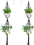 Belit 2 Pack Double Macrame Plant Hangers 2 Tier Hanging Planter Basket Decorative Flower Pot Holder Rope for Indoor Outdoor Home Decor 51 Inch, Black