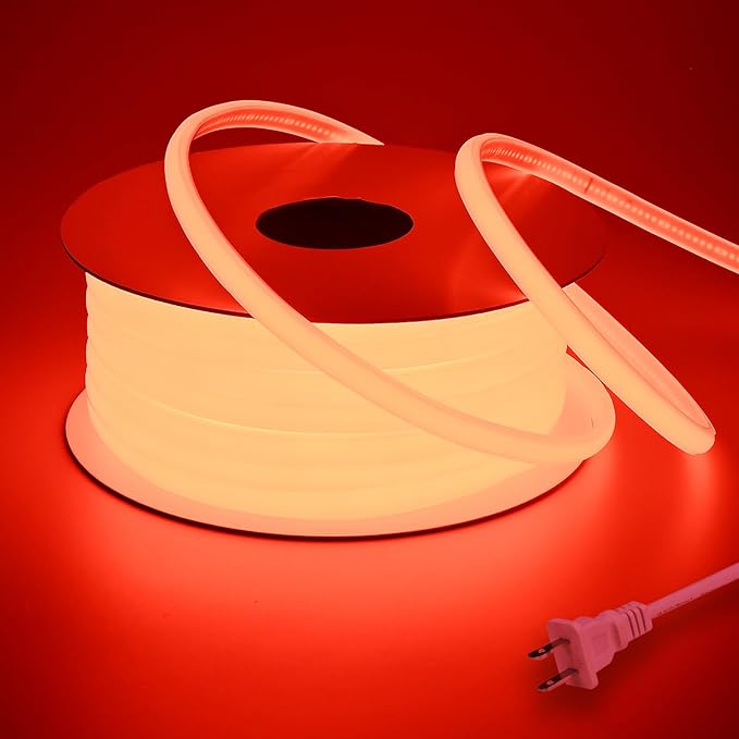 AC 110V COB LED Strip Lights Outdoor Waterproof 65.6ft, Red Super Bright 200W LED Rope Light, IP65 Flexible Cuttable, for Bedroom Garden Commercial House Gaming Room Decor