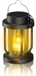 Solar Lantern Outdoor & Indoor Use – Hanging Solar Lights with Realistic Flickering Flameless Candle, Weatherproof for Gardens, Patios, Trees, and Lawns (Black + Amber, 1 Pack)