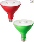 EDISHINE St.Patrick's Day/Easter Decorations PAR38 Red & Green LED Flood Light Bulbs Outdoor, Dimmable LED Light Bulb, 18W(120W Equivalent), Outdoor Weatherproof Light Bulb, E26 Base, 2 Pack
