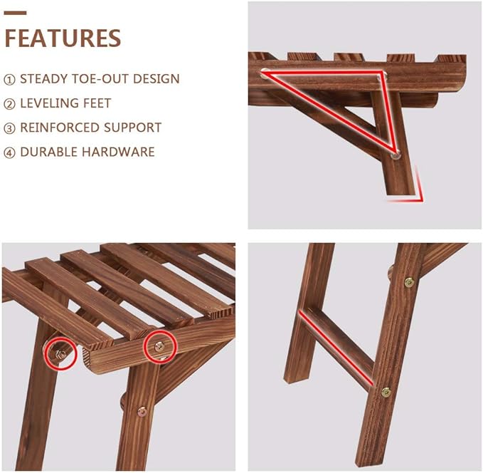 Ufine Freestanding 3 Tier Ladder Shelf Wood Plant Stand Indoor Outdoor Plant Display Rack Flower Pot Holder Planter Organizer