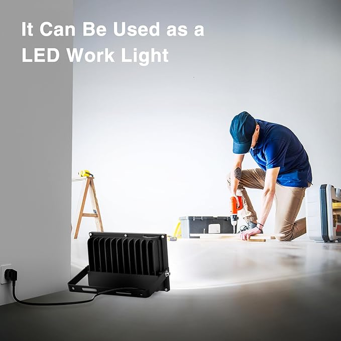 Onforu 80W Flood Lights Outdoor, 8000lm Bright LED Work Light with Plug, 6500K Daylight White LED Flood Lighting, IP66 Waterproof Security Yard Lights for Garage Stadium 2 Pack