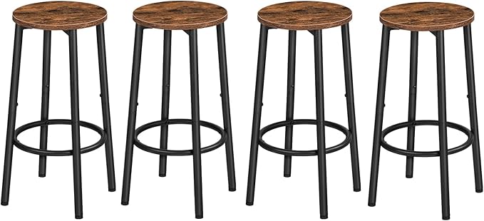 HOOBRO Bar Stools, Set of 4 Bar Chairs, Kitchen Round Height Stools with Footrest, Breakfast Bar Stools, Sturdy Steel Frame, for Dining Room, Kitchen, Party, Easy Assembly, Rustic Brown BF03BYP401N1