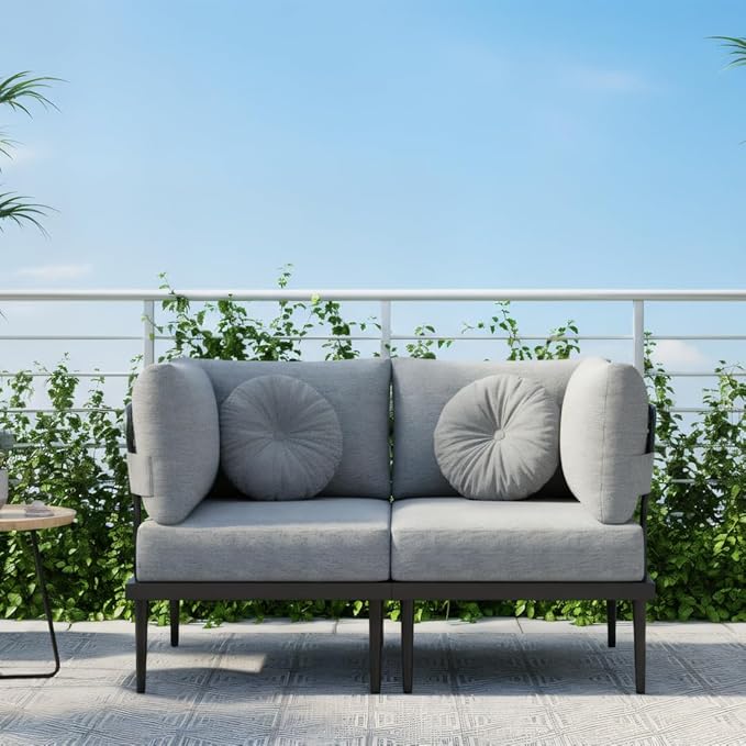 Sundale Outdoor 2 Pieces Metal Patio Furniture Set, Outdoor Sectional Sofa w/6 Inch Olefin Cushion, Modern Outdoor Conversation Sets for Porch, Balcony