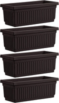 HC Companies 24 Inch Long Fluted Plastic Venetian Garden Window Container Planter Box for Flowers, Vegetables, or Succulents, Black (4 Pack)