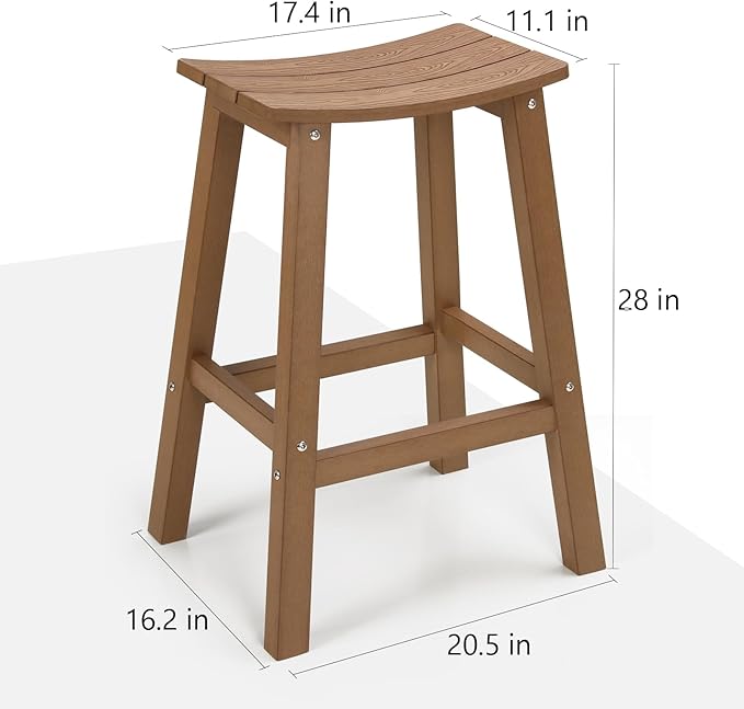 Stoog All-Weather Bar Stools Set of 4, Patio Barstools, Never Rot or Fade, for Bar, Kitchen Counter and Deck, Teak