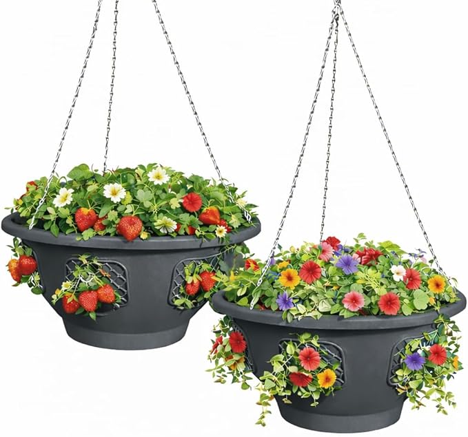 Ultimate Hanging Baskets - Strawberry, Tomato, Flower, and Herb Outdoor Planters - Use Garden Pots for Growing Plants Outside On A Deck, Fence, or Balcony (2)
