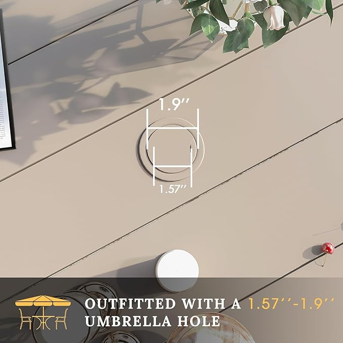 VICLLAX 53" Outdoor Round Patio Table for Lawn Garden, All Weather Metal Round Patio Dining Table with Adjustable Umbrella Hole, Patio Table for 8 Person, Sandshell Tabletop