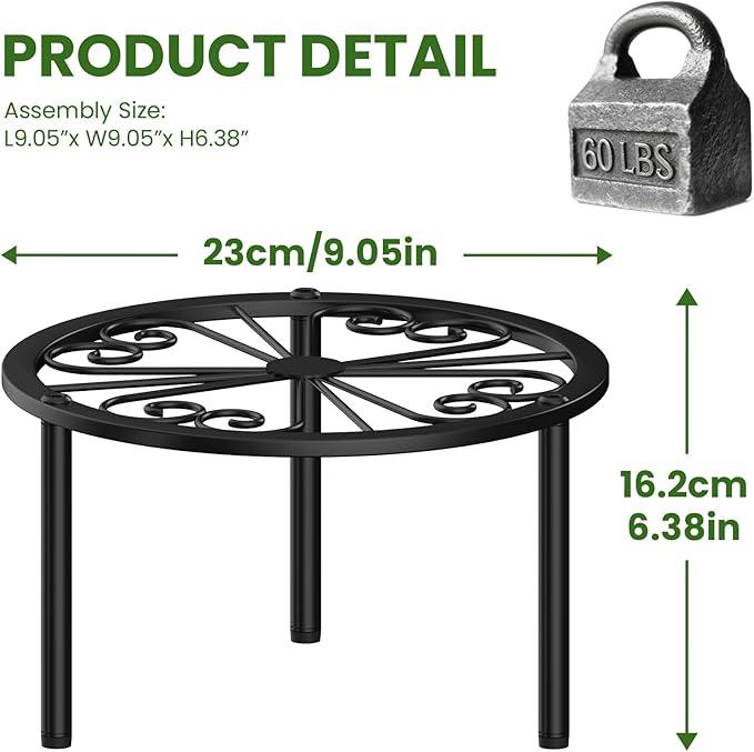 TOSKING Heavy Duty Metal Plant Stand - 9.1-inch Decorative Round Plant Stand, Adjustable Leveling Feet & Rust-Resistant Finish for Indoor/Outdoor Use