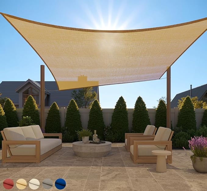 GORILLA GRIP Heavy Duty Sun Shade, UV Protection Fade Tear and Rust Resistant Rectangle Sunshade Canopy, Curved Edges Blocks Sunlight, Breathable Sail, Outdoor Patio, Lawn Garden 10x13 FT Sand
