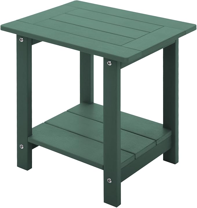 Double Adirondack Side Table Weather Resistant, Outdoor Rectangular End Table for Adirondack Chair, Dark Green