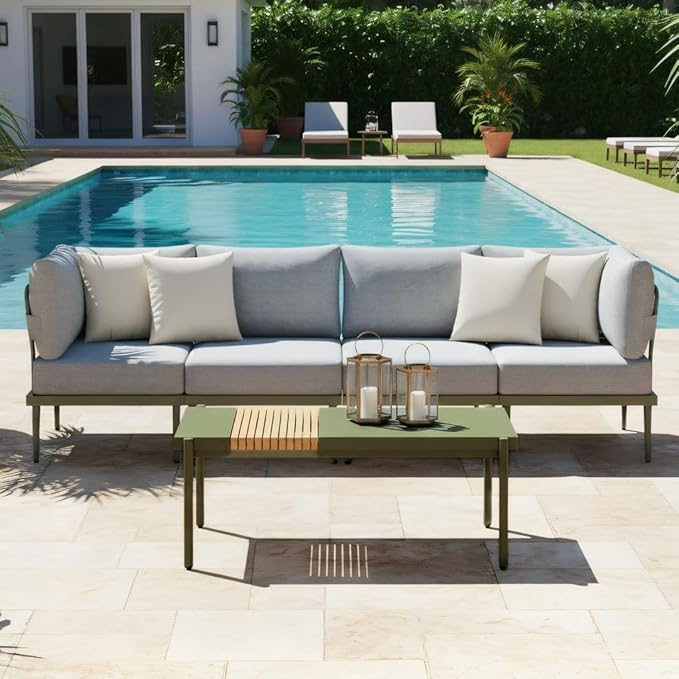 Sundale Outdoor 5 Pieces Patio Furniture Set, Metal Sectional Sofa Patio Conversation Set with Coffee Table, Modern Patio Corner Couch for Balcony, Porch, Sunroom