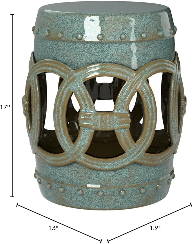 SAFAVIEH Home Collection Double Coin Antique Blue-Green Ceramic Indoor/ Outdoor Decorative Garden Stool (Fully Assembled)