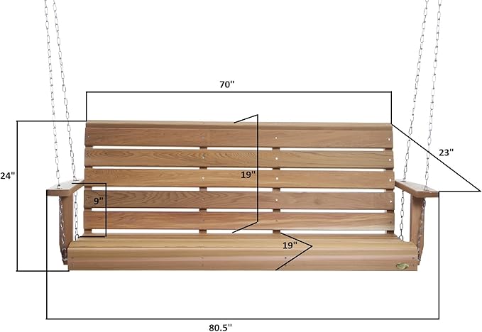 All Things Cedar PS70-SW10 Premium Porch Swing | 6Ft Outdoor Furniture & Patio Swing | Handcrafted Western Red Cedar | Comfort Springs, Easy Assembly, Sustainable Outdoor Bench 80.5X 23x 24