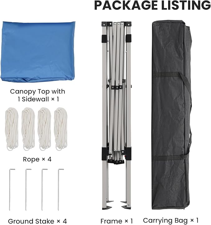 10X10 Pop Up Canopy, Slant Legs Instant Outdoor Canopy Tent with 1 Sidewall, Portable Patio Garden Deck Gazebo Shelter - 10x10 Base 8x8 Top