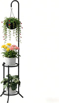 2-tier Hanging Plant Stand Plant Hanger Indoor Outdoor Corner Plant Stands for Indoor Plants, Space-Saving Iron Planter Shelves, Multiple Flower Pot Display Holder Shelf with Hanging Hook, Indoor Outdoor Heavy Duty Planter Shelving Unit (Hooked-style,B...