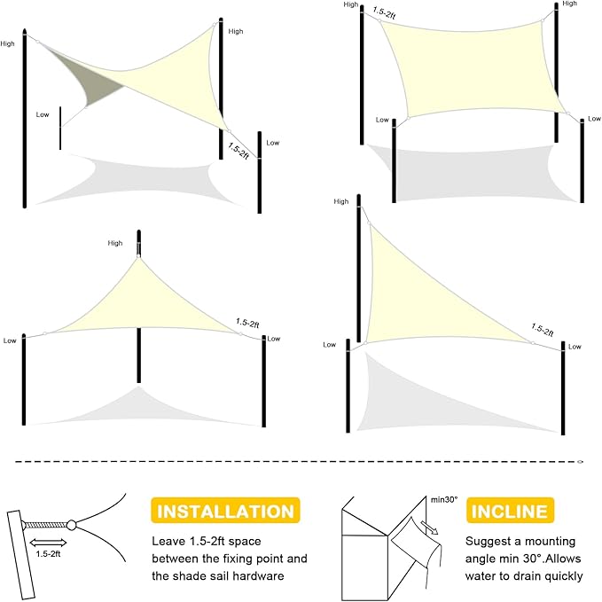 Artpuch Waterproof Sun Shade Sail, 10'x10' Cream Rectangular, UV Resistant Rain Canopy, Curved Edges Shade Cloth for Outdoor Patio, Deck, Yard (Customizable)