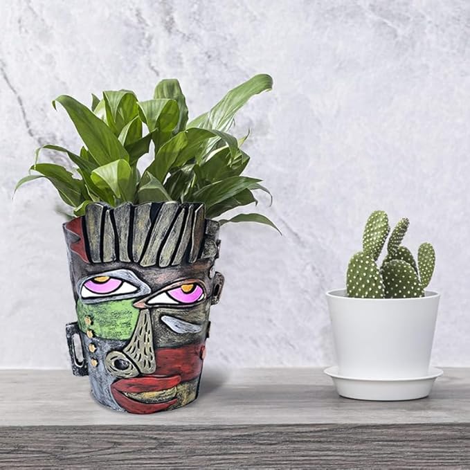 Abstract Face Planters Pots Head,Unique Head Planter for Indoor Plants,Funny Face Flower Pot,Colorful Plant Pots for Outdoor Garden Decor and Home Art Decoration(Retro)