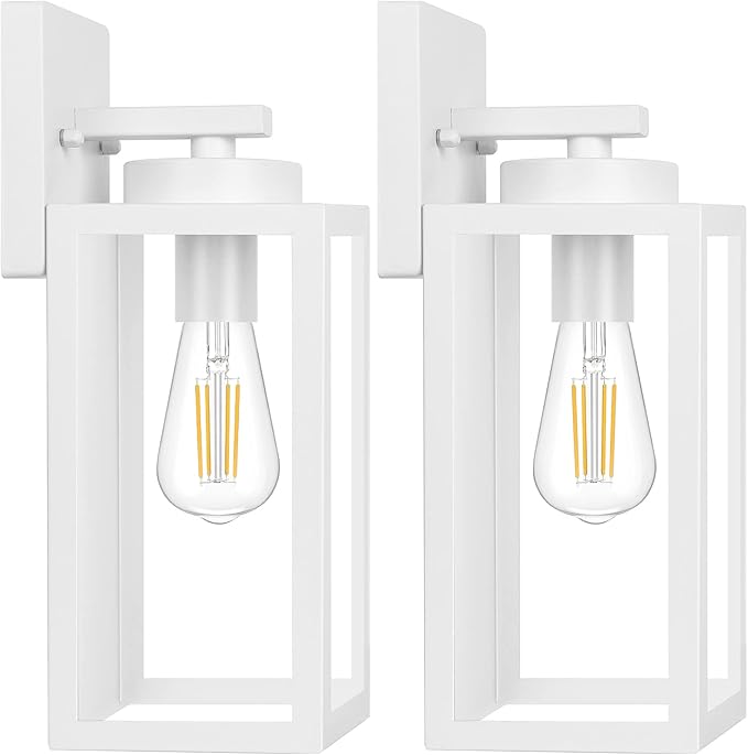 BesLowe Outdoor Wall Light Fixtures, Exterior Waterproof Wall Lanterns, Porch Sconces Lighting with E26 Sockets, Modern White Outside Lights for House Patio Front Door Entryway, 2-Pack