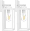 BesLowe Outdoor Wall Light Fixtures, Exterior Waterproof Wall Lanterns, Porch Sconces Lighting with E26 Sockets, Modern White Outside Lights for House Patio Front Door Entryway, 2-Pack