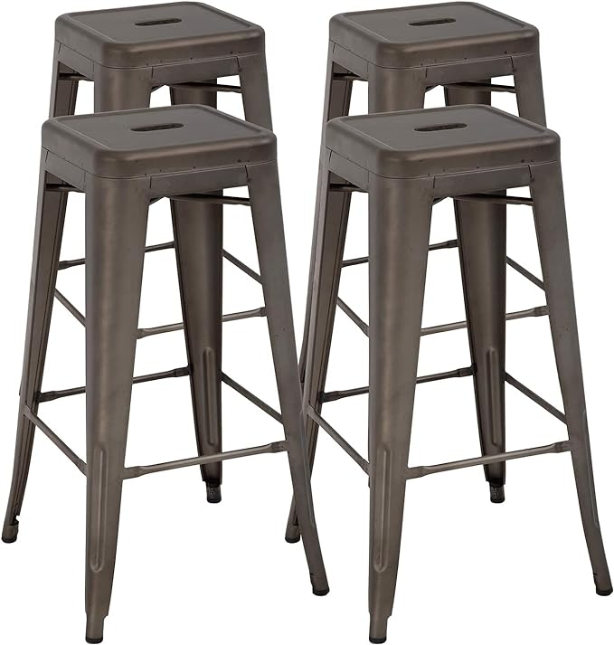 FDW Metal Bar Stools Set of 4 Counter Height Bar Stools 24 Inches Industrial Bar Chairs Patio Stool Stackable Backless Stool Indoor Outdoor Metal Kitchen Stools Bar Chairs (Bronze, 30")