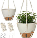 Self-Watering Hanging Planters for Indoor Plants Set 2-Piece Includes Plant Hanging Pot, Drainage-Hole Hanging Pot, and Hanging Basket Rack (10 Inches, White)