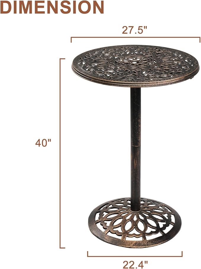 VINGLI 40" Outdoor Bar Table, High Top Table, Cast Aluminum Outdoor Pub Table 40-Inch Height, Round Bar Table Bistro Table for Patio, Cocktail, Bistro(28" Dia x 40 H)