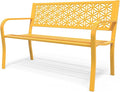 VINGLI 50" Outdoor Bench Metal with Floral Back, Garden Bench Front Porch Bench for Yard Patio Entryway Park Outside, 800lb Capacity - Yellow