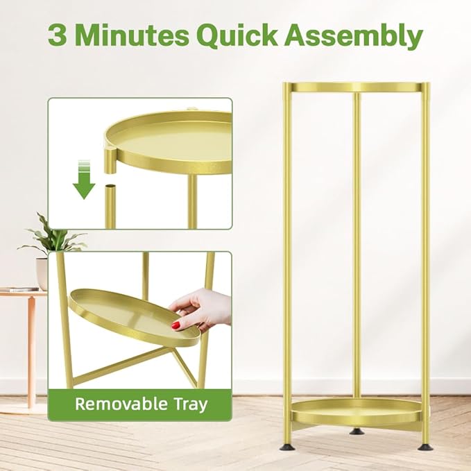 iDavosic.ly 2 Tier Corner Plant Stand Indoor, Tall Vertical Metal Flower Heavy Duty Pot Holder Shelf Outdoor for Patio Porch Living Room, Gold - Round