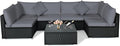 Tangkula 7-Piece Patio Furniture Set, Outdoor Sectional Sofa with Pillows and Cushions, Wicker Conversation Set with Coffee Table and Tea Table for Garden, Lawn (Grey)