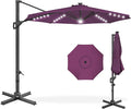 Best Choice Products 10ft Solar LED Cantilever Patio Umbrella, 360-Degree Rotation Hanging Offset Market Outdoor Sun Shade for Backyard, Deck, Poolside w/Lights, Easy Tilt, Cross Base
