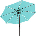 JEAREY 9FT Outdoor Patio Umbrella with Solar Lights, LED Lighted Pool Umbrella with Tilt and Crank, Outdoor Table Umbrellas for Deck, Yard & Market (Teal)