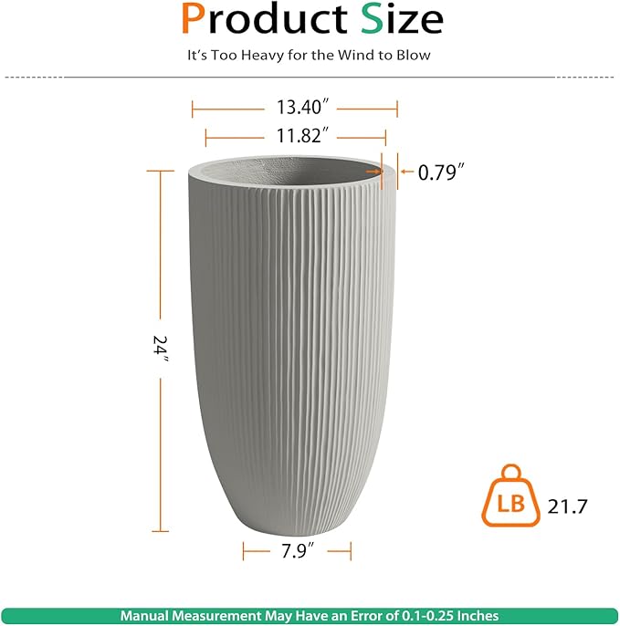 Tall Planters for Outdoor Plants, Large Concrete Flower Pots for Garden Front Porch, Patio, Indoor (Vertical Gray)
