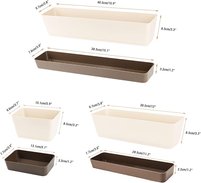 SUREAM Indoor Herb Planter Boxes, 4 Pack Window Box with Tray, Modern Plastic Plant Flower Succulent Cactus Pots for Windowsill, Garden Balcony, Home Office Outdoor Decor(6x3.8, 12x3.8, 16x3.8Inch)