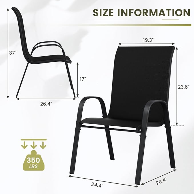 UDPATIO Patio Chairs Set of 8, Stackable Outdoor Dining Chairs with High Back, Breathable Textilene Fabric Outdoor Chair All Weather, 350LBS Capacity for Garden, Backyard (Black)