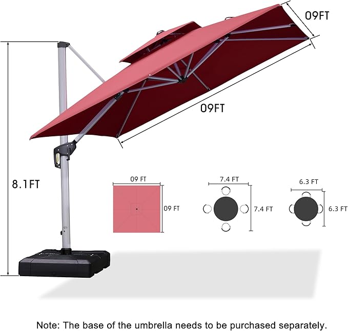 PURPLE LEAF Patio Umbrella 9ft Outdoor Square Umbrella Large Cantilever Umbrella Windproof Offset Heavy Duty Sun for Garden Deck Pool Patio, Terra