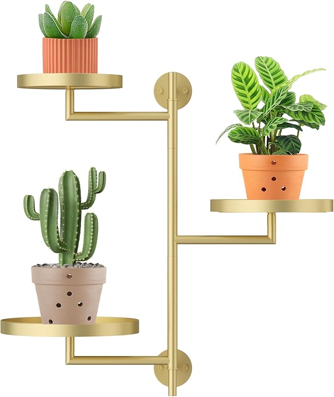 Rotating Window Shelves for Multiple Plants Indoor,3-tier Metal Corner gold Plant Stand Holder Floating Hanger Shelf for Wall，Windows Sill Gifts for Planter Lover to Enhance Home Decor